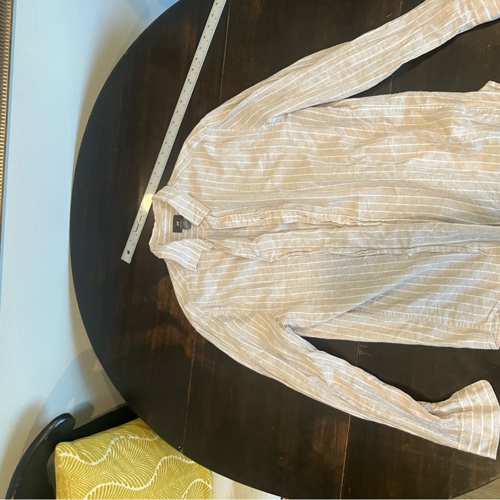 H&M Beige and White Striped Linen Shirt